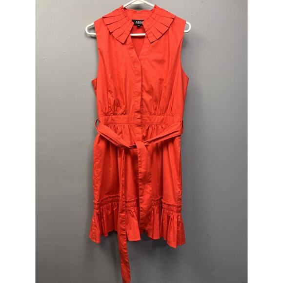 ABS Collection Dress Womens small Coral Belted Pleated‎ Sleeveless Button front - Picture 1 of 7